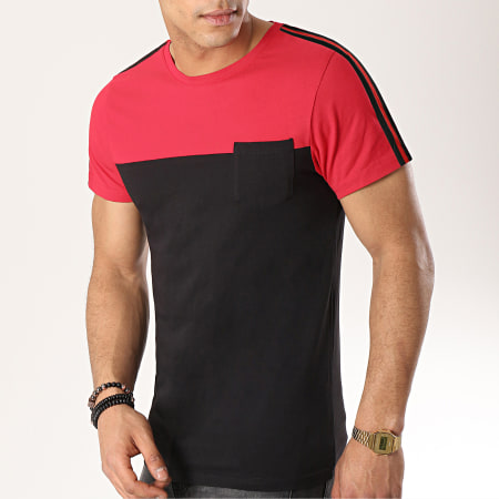 LBO - Tee Shirt Poche Bicolore Avec Bandes 535 Rouge Noir