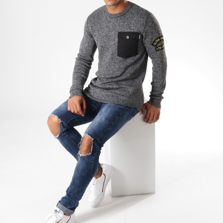Jack And Jones - Pull Oversize Avec Poche Grounded Gris Anthracite Chiné