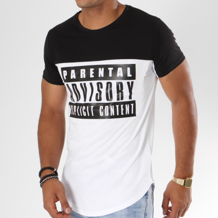 Parental Advisory - Tee Shirt Oversize Logo Bicolore Blanc Noir