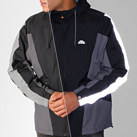 Ellesse Coupe Vent Manno Noir Gris Anthracite Avec Bandes