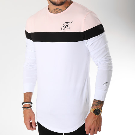 Final Club - Tee Shirt Manches Longues Tricolore Avec Broderie 095 Blanc Noir Rose