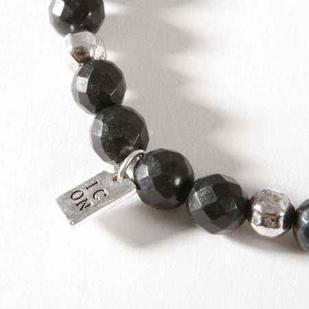 Icon Brand - Bracelet Pinstripe Beaded Noir Argenté 