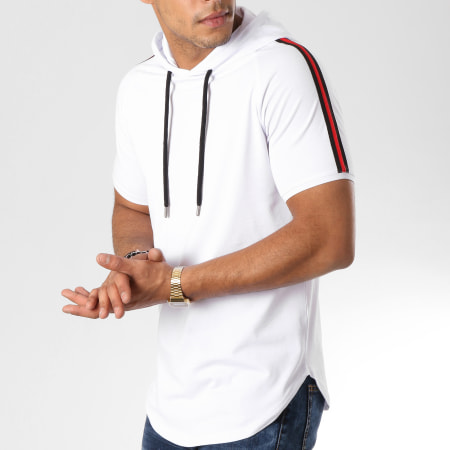 LBO - Tee Shirt Capuche Oversize Avec Bandes Noir Et Rouge 536 Blanc