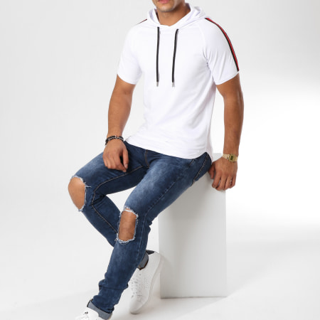 LBO - Tee Shirt Capuche Oversize Avec Bandes Noir Et Rouge 536 Blanc