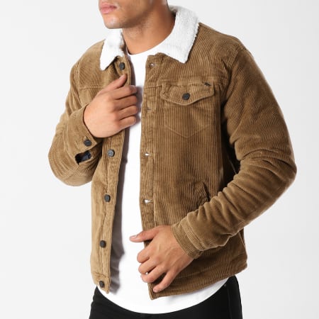 Only And Sons - Veste Velours Col Fourrure Sherpa Mode Corduroy Marron