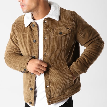 Only And Sons - Veste Velours Col Fourrure Sherpa Mode Corduroy Marron