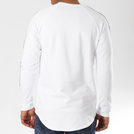 Frilivin - Tee Shirt Manches Longues Oversize Avec Bandes Carreaux 3913 Blanc