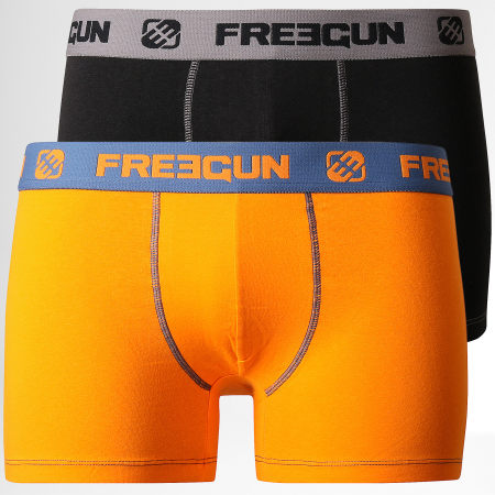 Freegun - Lot De 2 Boxers Duo Noir Orange Gris Anthracite