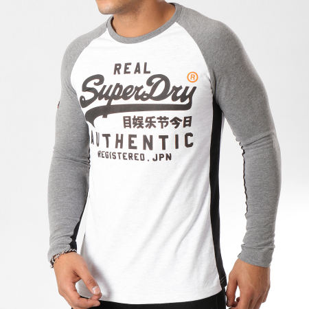 Superdry - Tee Shirt Manches Longues Vintage Logo PNL Gris Noir
