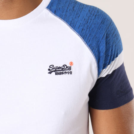 Superdry - Tee Shirt Engd Baseball Blanc Bleu Marine Chiné