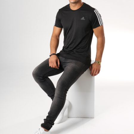 Adidas Sportswear - Tee Shirt De Sport Run 3 Stripes DM1665 Noir