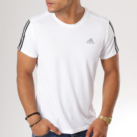 Adidas Sportswear - Tee Shirt De Sport Run 3 Stripes DN9041 Blanc