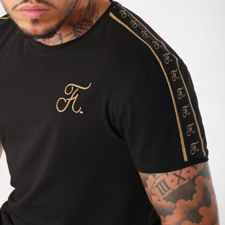 Final Club - Tee Shirt Oversize Gold Label Avec Bandes Et Broderie Or 103 Noir