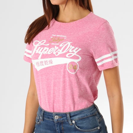 Superdry - Tee Shirt Femme Sport Club Boxy Rose Chiné