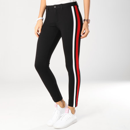 Only - Pantalon Femme Avec Bandes Evi Sport Stripes Noir Blanc Rouge