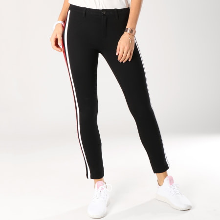 Only - Pantalon Femme Avec Bandes Evi Sport Stripes Noir Blanc Rouge