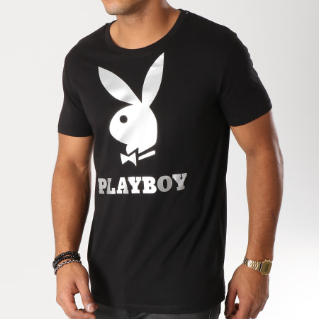 Playboy - Tee Shirt Logo Noir Argenté
