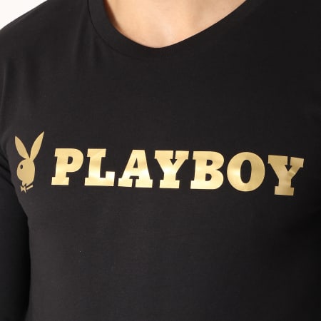 Playboy - Tee Shirt Manches Longues Logo Alternate Noir Doré