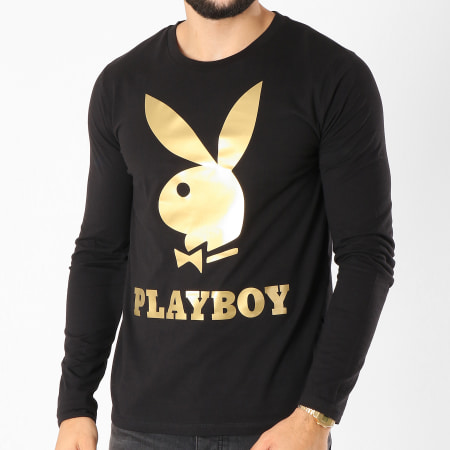 Playboy - Tee Shirt Manches Longues Logo Noir Doré