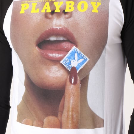 Playboy - Tee Shirt Manches Longues Raglan Stamp Blanc Noir