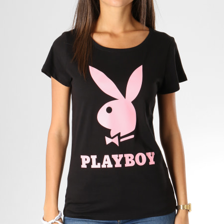 Playboy - Tee Shirt Femme Logo Noir Rose
