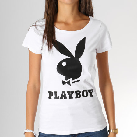Playboy - Tee Shirt Femme Logo Blanc Noir