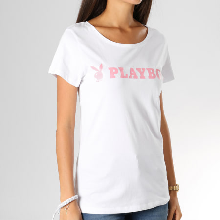 Playboy - Tee Shirt Femme Logo Alternate Blanc Rose