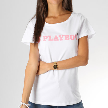 Playboy - Tee Shirt Femme Logo Alternate Blanc Rose