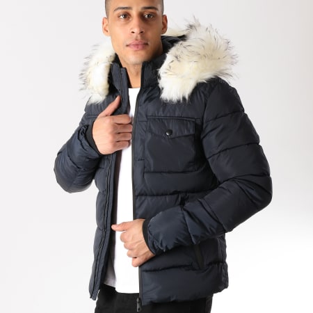 Doudoune bleu marine avec fourrure sales
