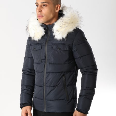 Doudoune bleu marine avec fourrure new arrivals