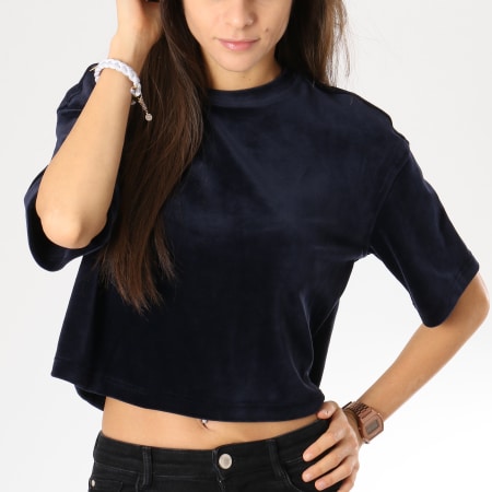 Urban Classics - Tee Shirt Femme Velours Crop TB1729 Bleu Marine