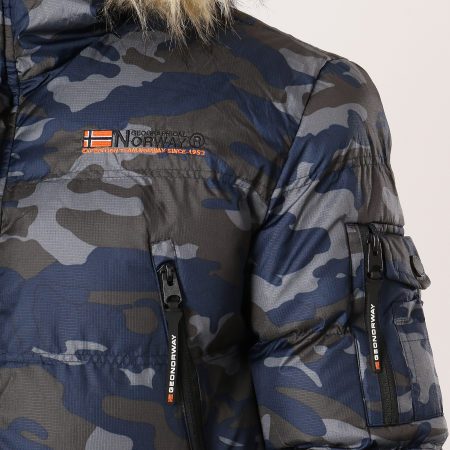 Geographical Norway - Doudoune Fourrure Poche Bomber Bravicy Gris Bleu Marine Camouflage