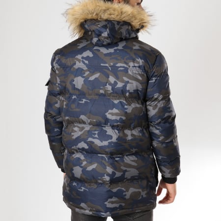 Geographical Norway - Doudoune Fourrure Poche Bomber Bravicy Gris Bleu Marine Camouflage
