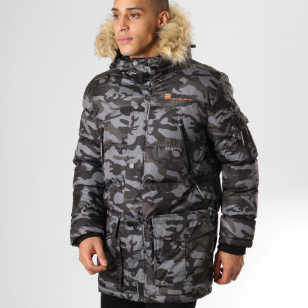 Geographical Norway - Doudoune Fourrure Poche Bomber Bravici Gris Anthracite Noir Camouflage