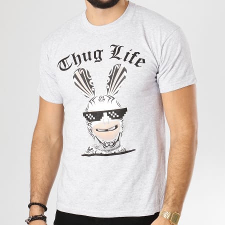 Lapins Crétins - Tee Shirt Thug Life Gris Clair Chiné