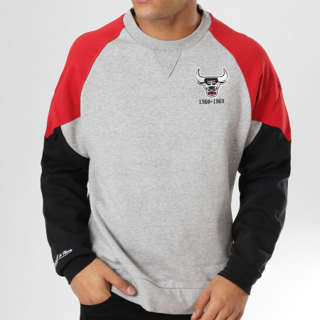 Mitchell and Ness - Sweat Crewneck Chicago Bulls Trading Block Gris Chiné Rouge Noir