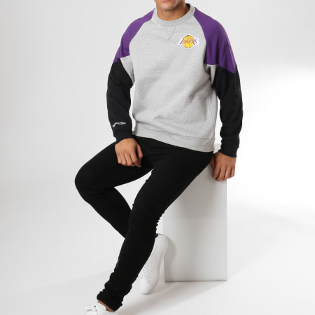Mitchell and Ness - Sweat Crewneck Los Angeles Lakers Trading Block Gris Chiné Violet Noir
