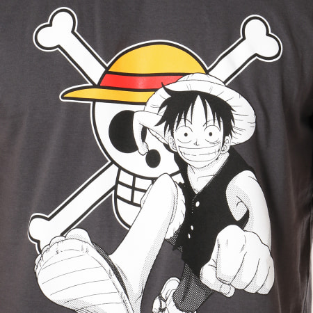 One Piece - Tee Shirt Luffy And Emblem Gris Anthracite
