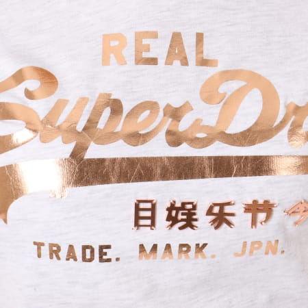 Superdry - Tee Shirt Femme Vintage Logo Metal Work Gris Clair Chiné