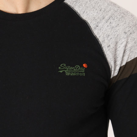 Superdry - Tee Shirt Manches Longues Orange Label Engd Baseball Noir 