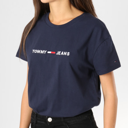 Tommy Hilfiger Tee Shirt Femme Clean Boxy Logo 5455 Bleu Marine