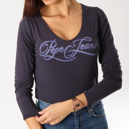 Pepe Jeans - Tee Shirt Manches Longues Femme Marlene Bleu Marine