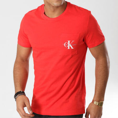 Calvin Klein - Tee Shirt Poche Monogram Pocket Slim 1023 Rouge