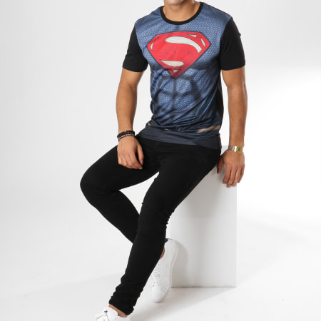 DC Comics - Tee Shirt Superman Costume Bleu Noir