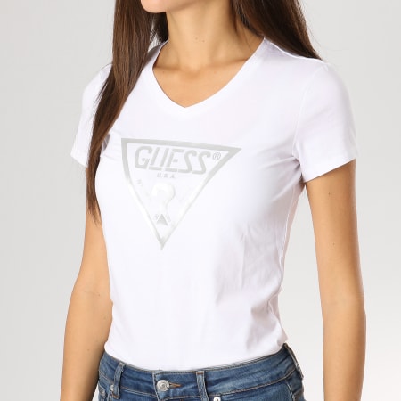 Guess - Tee Shirt Femme W91I13K6YW0 Blanc Argenté