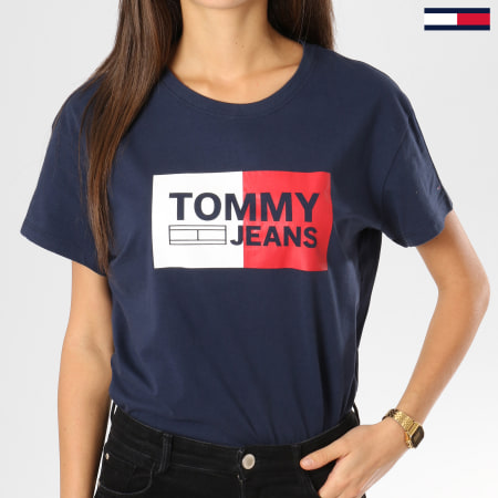 Tommy Hilfiger - Tee Shirt Femme Box Logo Bleu Marine