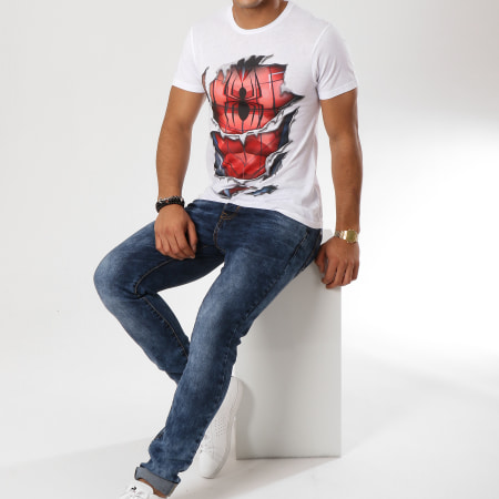 Spiderman - Tee Shirt Costume Ripped Blanc