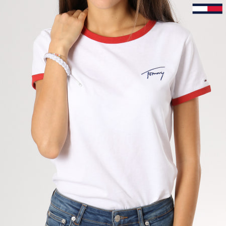 Tommy Hilfiger - Tee Shirt Femme Signature Ringer Blanc