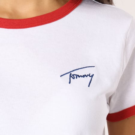 Tommy Hilfiger - Tee Shirt Femme Signature Ringer Blanc