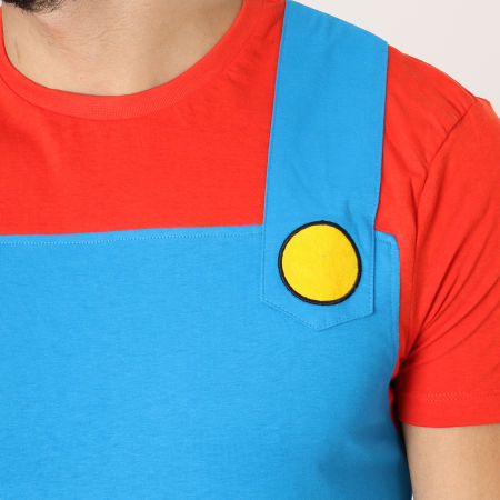 Super Mario - Tee Shirt Super Mario Cosplay Bleu Clair Rouge